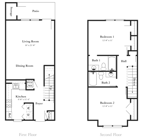 Floor plan for 2 beds, 2 baths, 1145 sqft